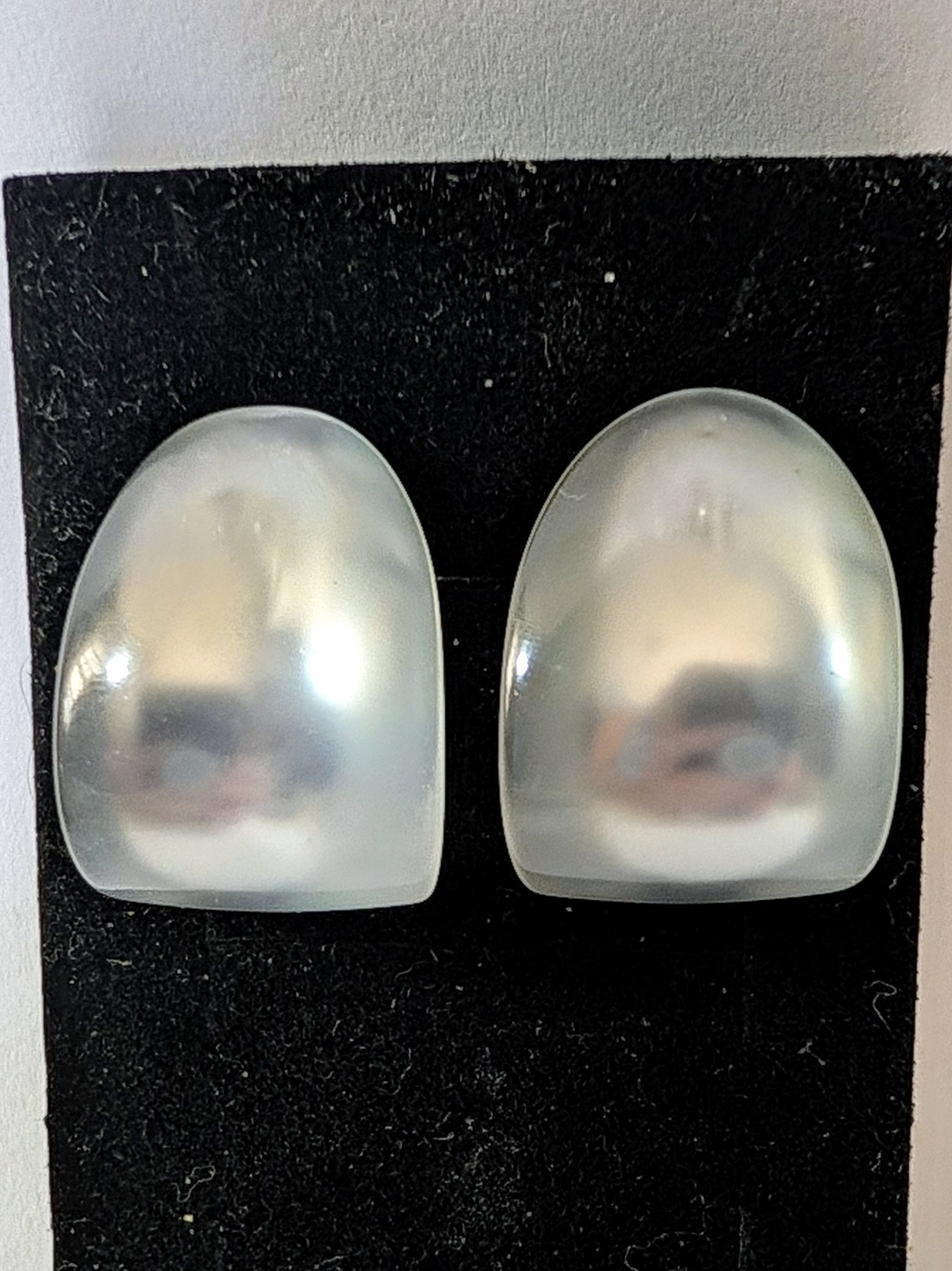 Vintage Sterling Silver Baby Blue Lucite MOONGLOW Half Hoop Screwback Earrings